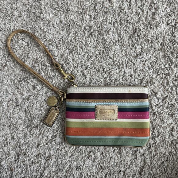 Vintage Y2K Coach Legacy Stripe Wristlet Multi Color Satin Lining 2000’s Wallet - Picture 2 of 9